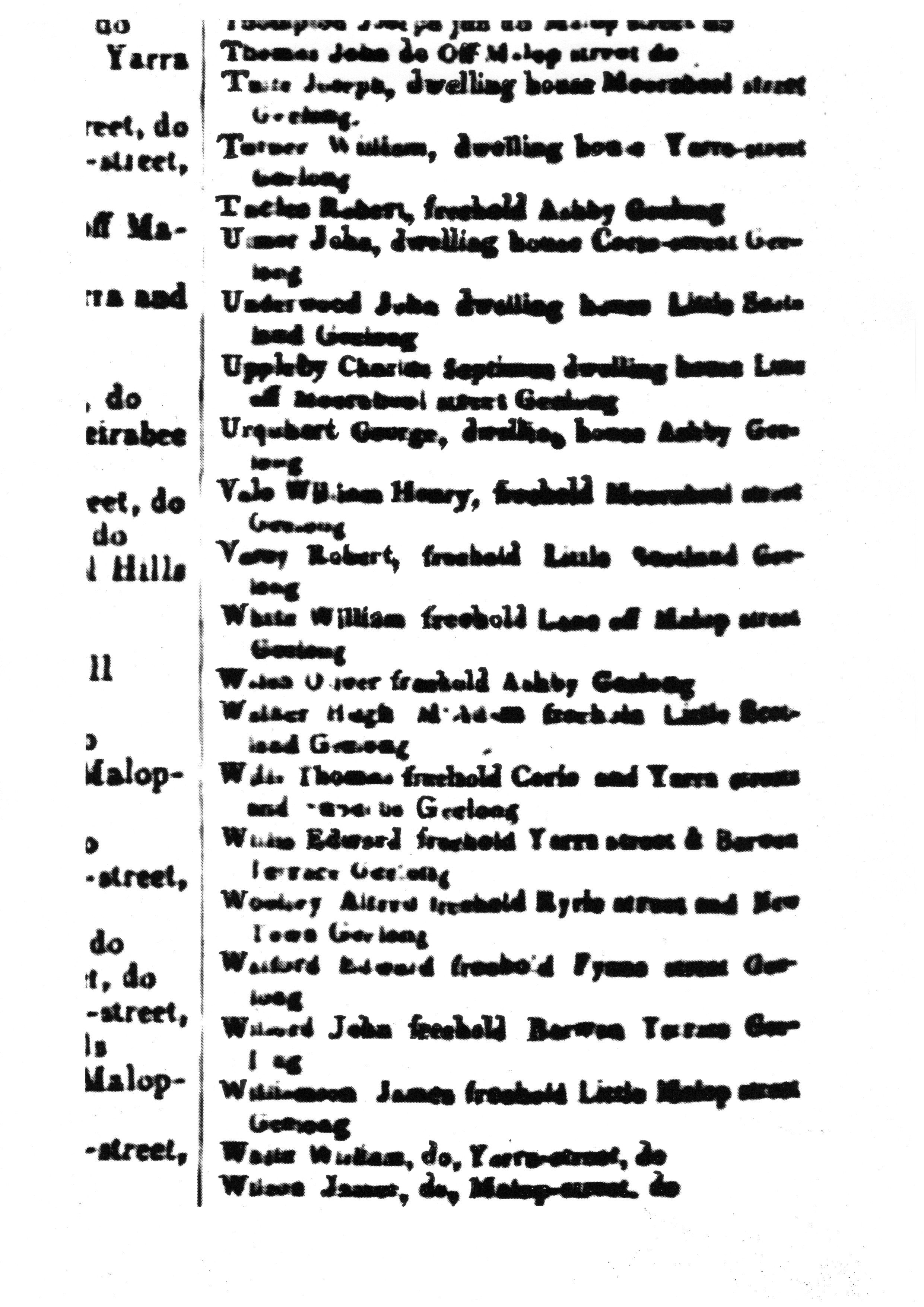 [1850 Electoral Roll of Geelong]